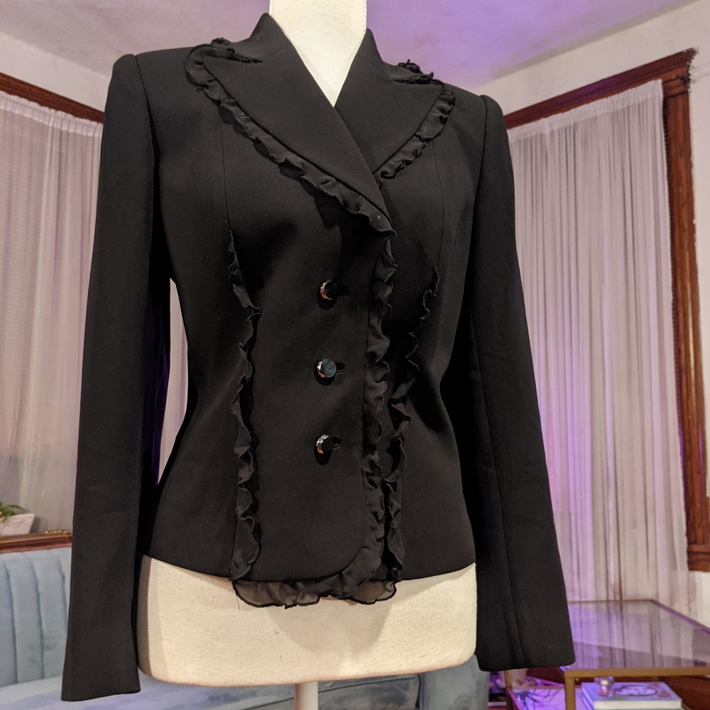 VTG 1990S SHEER RUFFLE DETAIL BLAZER